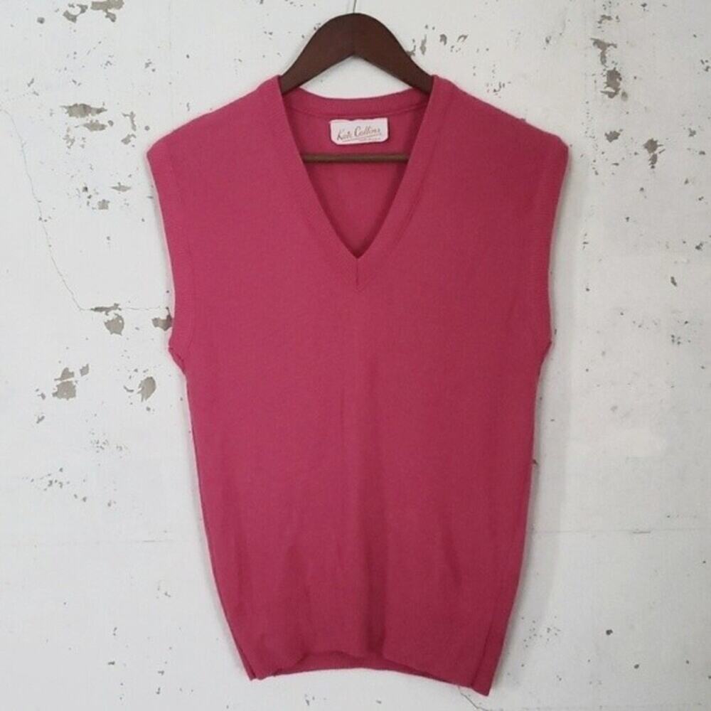Kate Collins Women's VINTAGE 70's Cottagecore Pink V-neck Sweater Vest Medium